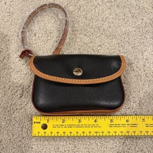 New Dooney And Bourke Pebbled Leather Bristol Pouch With Clip Black Brown Trim